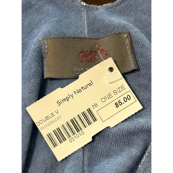 Free For Humanity Women's Top Metallic Trim Long Sleeve V-Neck Blue - Picture 5 of 8